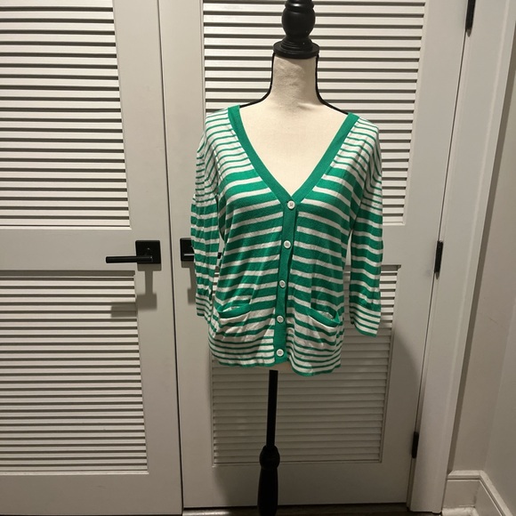 GAP Green and White Striped Cardigan - Picture 1 of 7